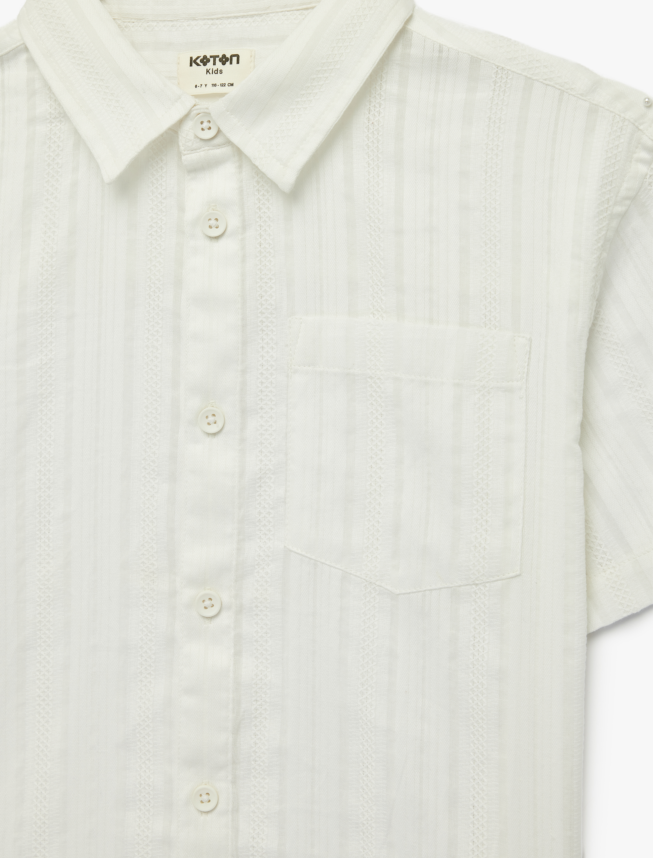  Erkek Çocuk Pamuklu Kısa Kollu Klasik Yaka Düğmeli Çizgili Gömlek