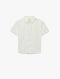 Pamuklu Kısa Kollu Klasik Yaka Düğmeli Çizgili Gömlek