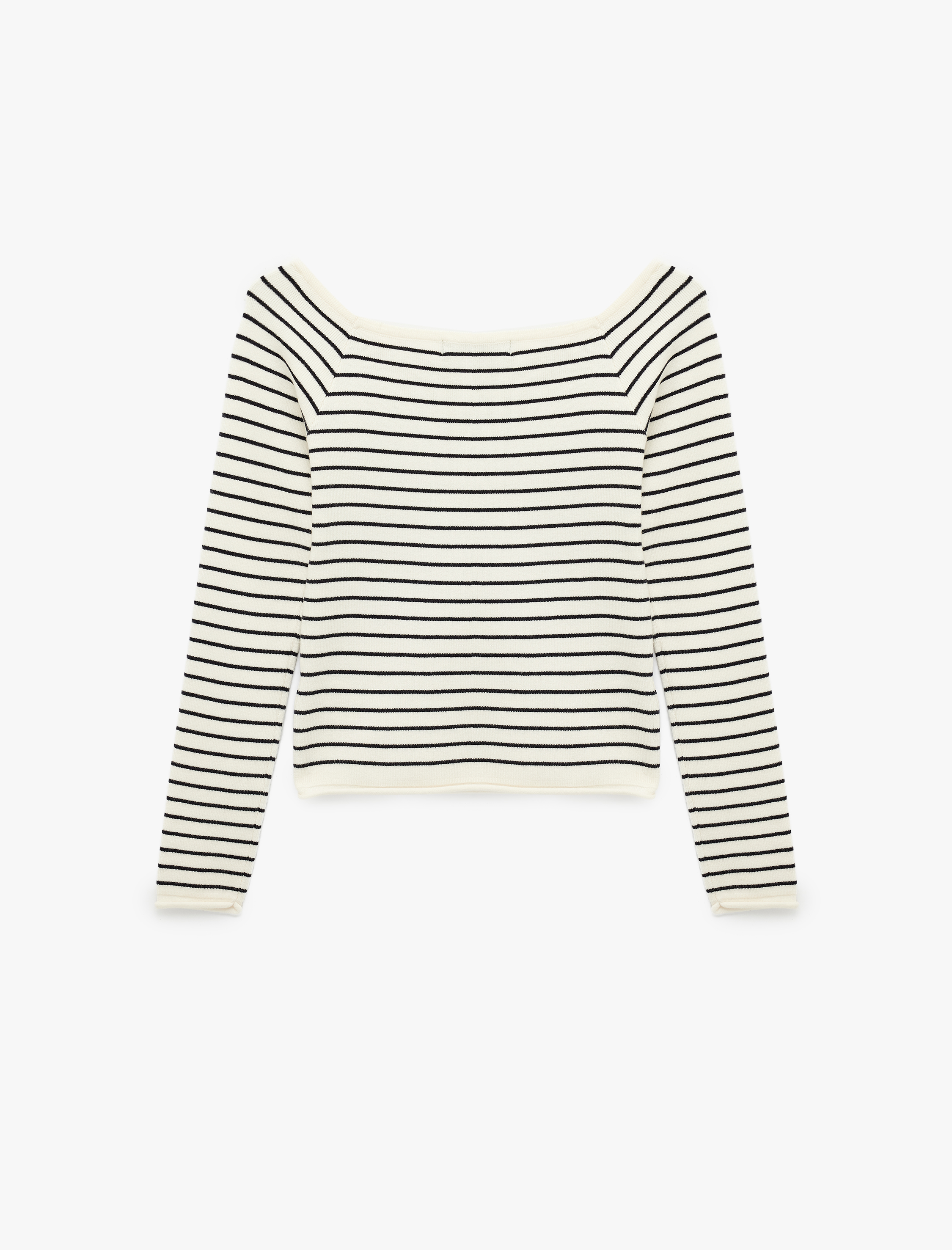   Uzun Kollu Kayık Yaka Açık Omuz Çizgili Triko Kazak