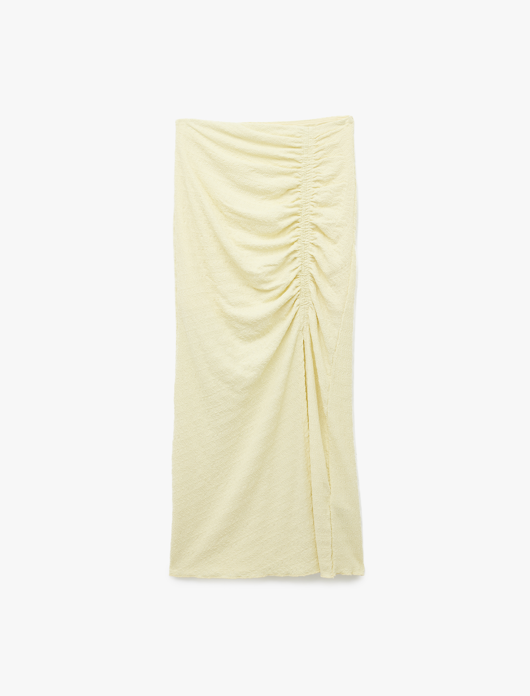   Slim Fit Bürümcük Kumaş Drape Detaylı Midi Boy Kalem Etek