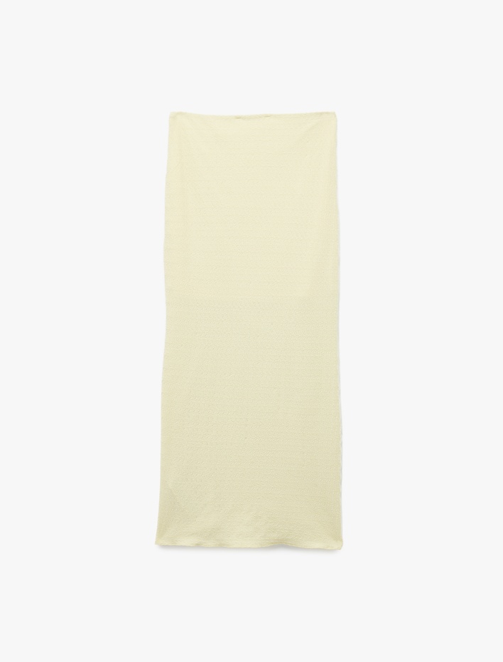  Slim Fit Bürümcük Kumaş Drape Detaylı Midi Boy Kalem Etek