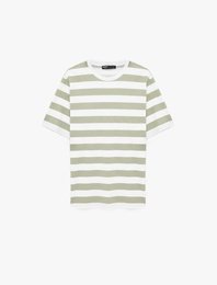 Regular Fit Kısa Kollu Bisiklet Yaka Pamuklu Çizgili Tişört