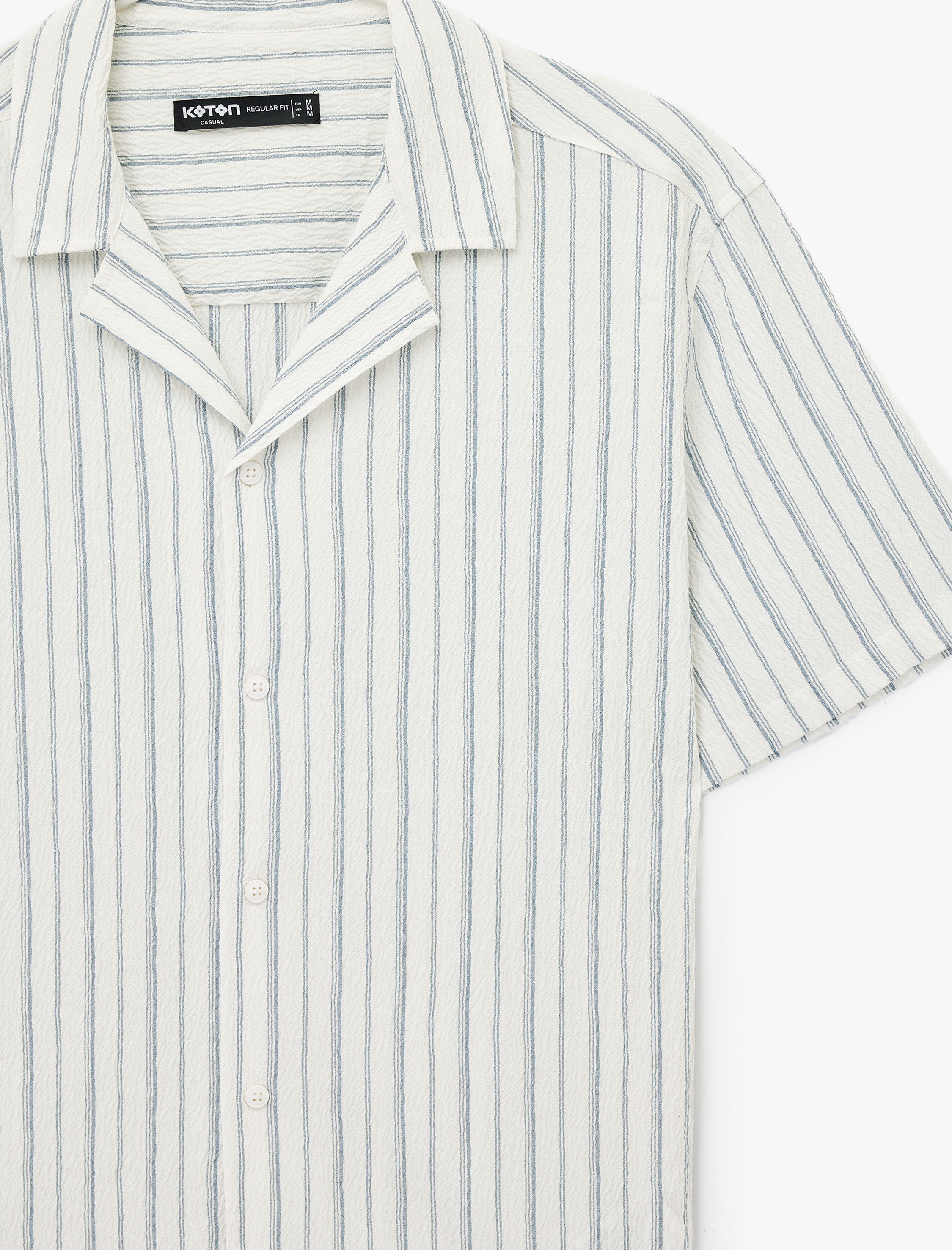   Regular Fit Kısa Kollu Devrik Yaka Çizgili Gömlek