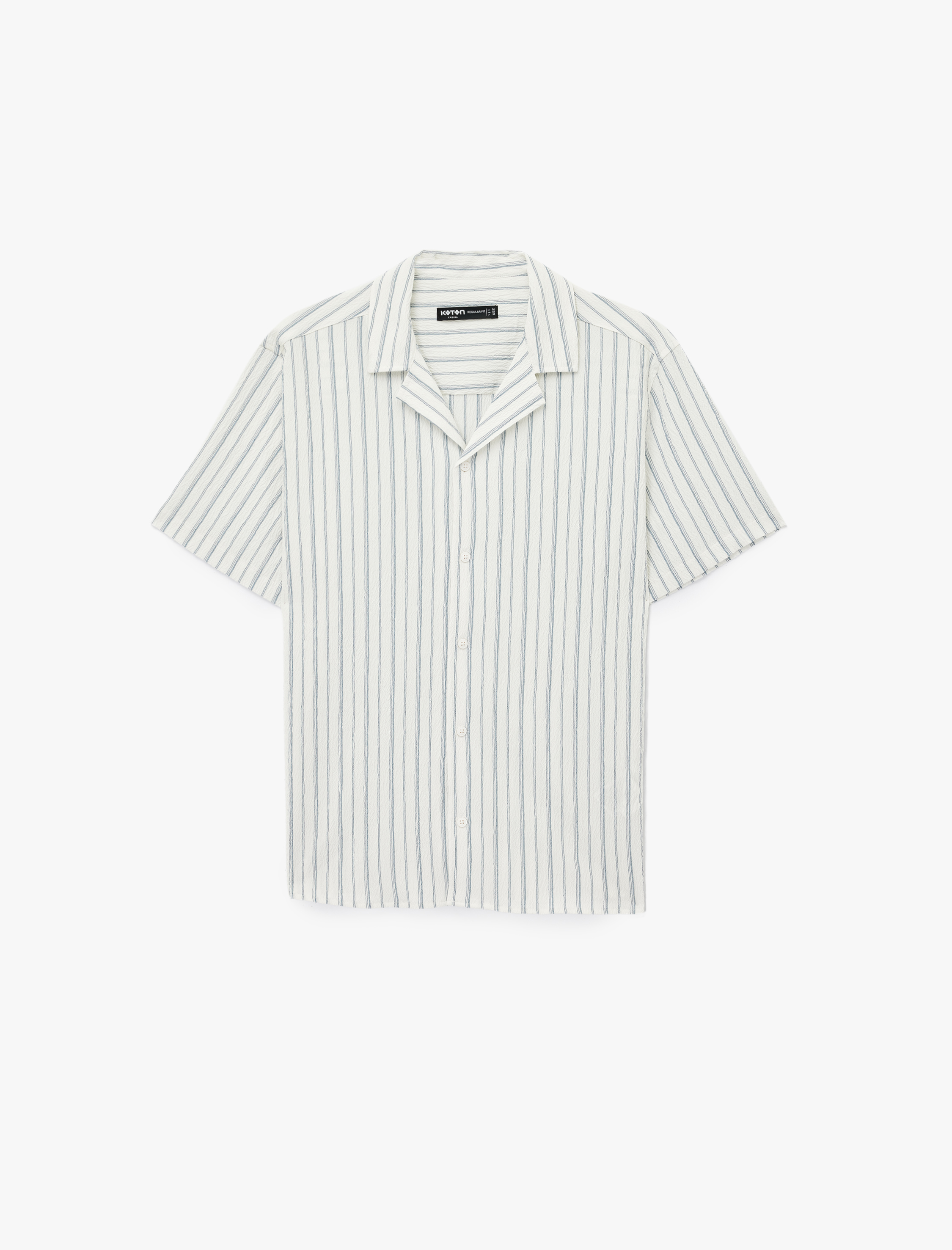   Regular Fit Kısa Kollu Devrik Yaka Çizgili Gömlek