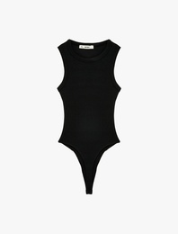 Çıtçıt Düğme Detaylı Kolsuz Bisiklet Yaka Bodysuit