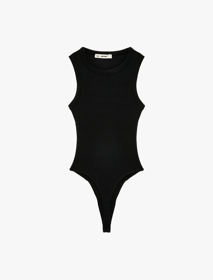  Çıtçıt Düğme Detaylı Kolsuz Bisiklet Yaka Bodysuit