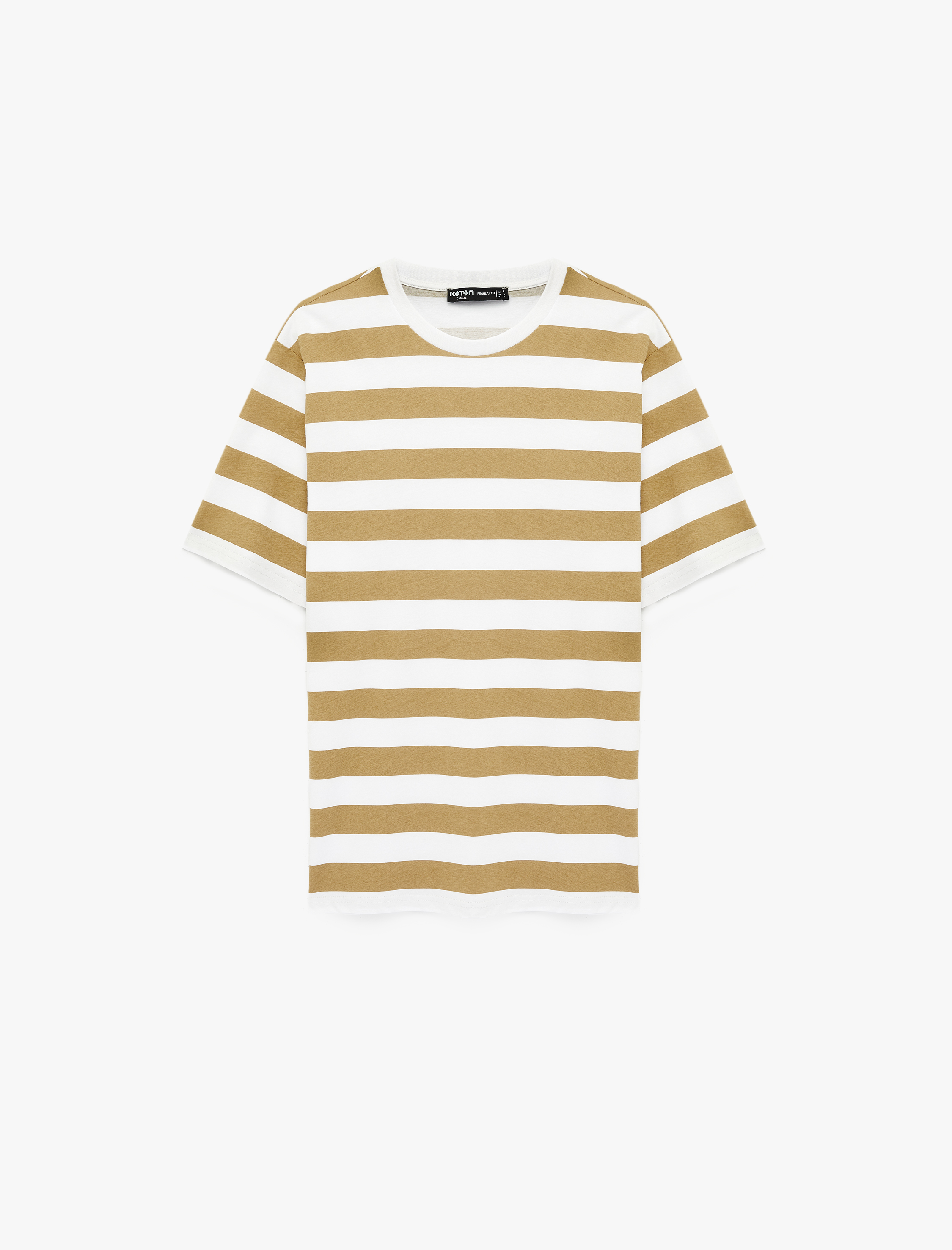   Regular Fit Viskon Karışımlı Kısa Kollu Bisiklet Yaka Çizgili Tişört