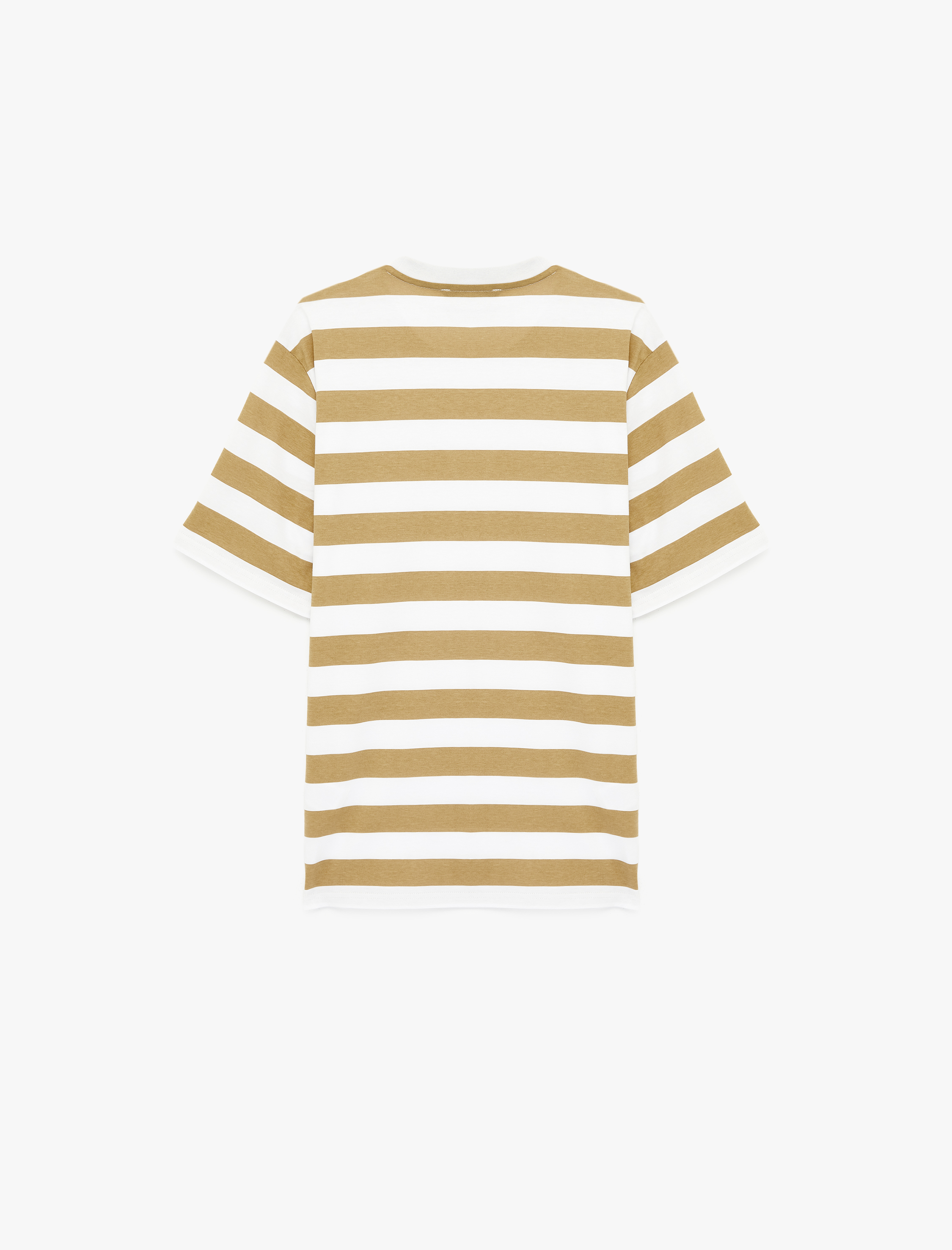   Regular Fit Viskon Karışımlı Kısa Kollu Bisiklet Yaka Çizgili Tişört
