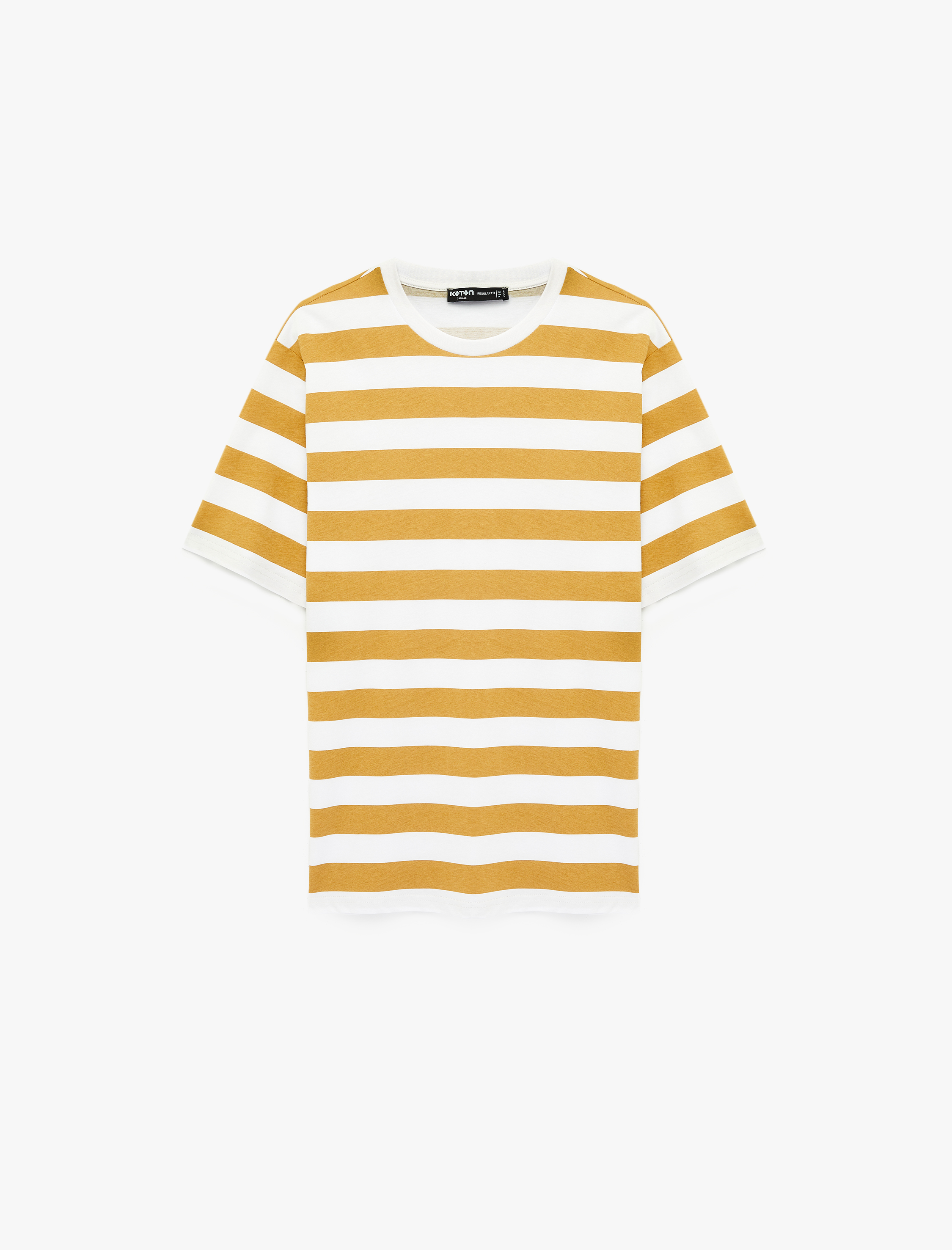   Regular Fit Kısa Kollu Bisiklet Yaka Pamuklu Çizgili Tişört