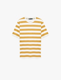 Regular Fit Kısa Kollu Bisiklet Yaka Pamuklu Çizgili Tişört