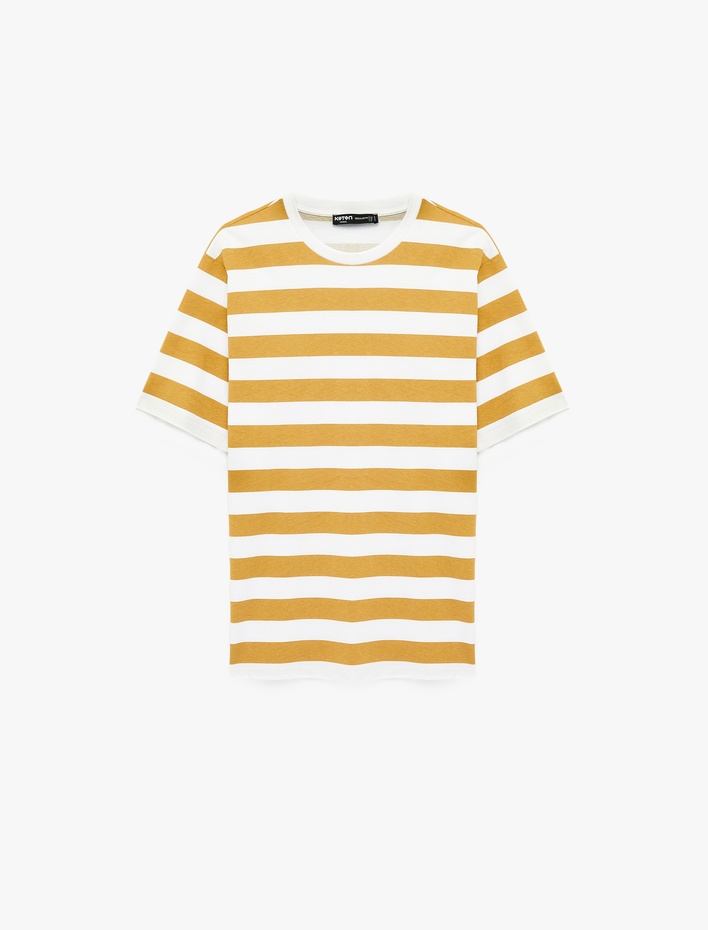  Regular Fit Kısa Kollu Bisiklet Yaka Pamuklu Çizgili Tişört