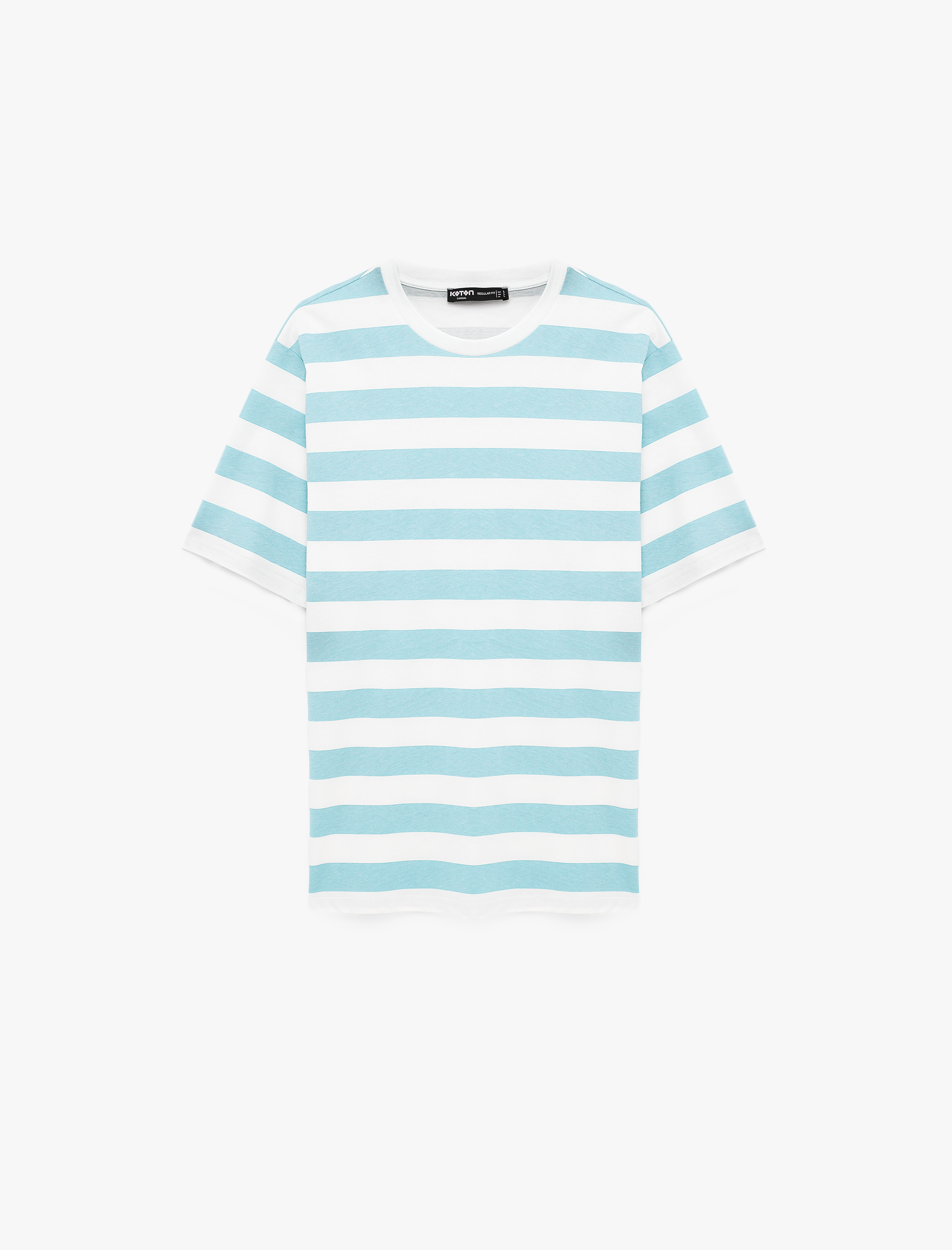   Regular Fit Kısa Kollu Bisiklet Yaka Pamuklu Çizgili Tişört