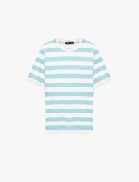Regular Fit Kısa Kollu Bisiklet Yaka Pamuklu Çizgili Tişört