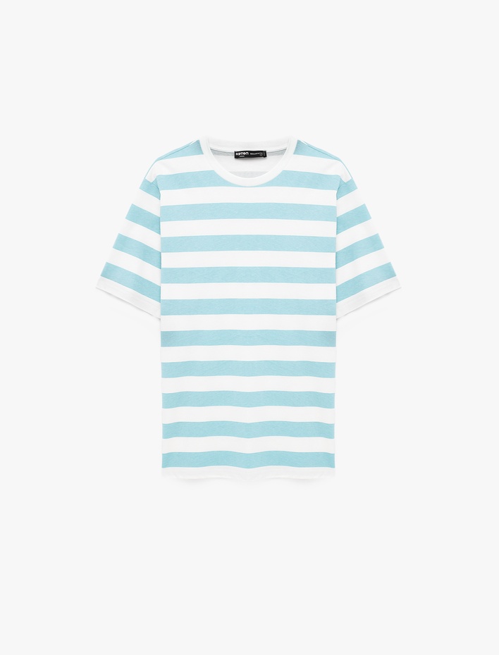  Regular Fit Kısa Kollu Bisiklet Yaka Pamuklu Çizgili Tişört