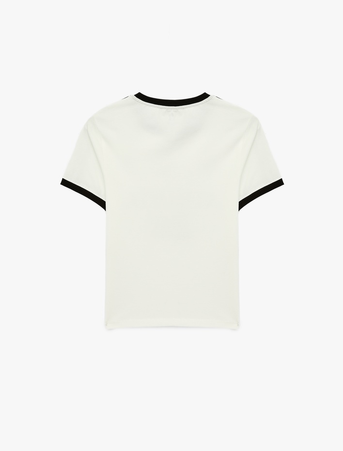  Pamuklu Kısa Kollu Bisiklet Yaka Baskılı Forma Tişört