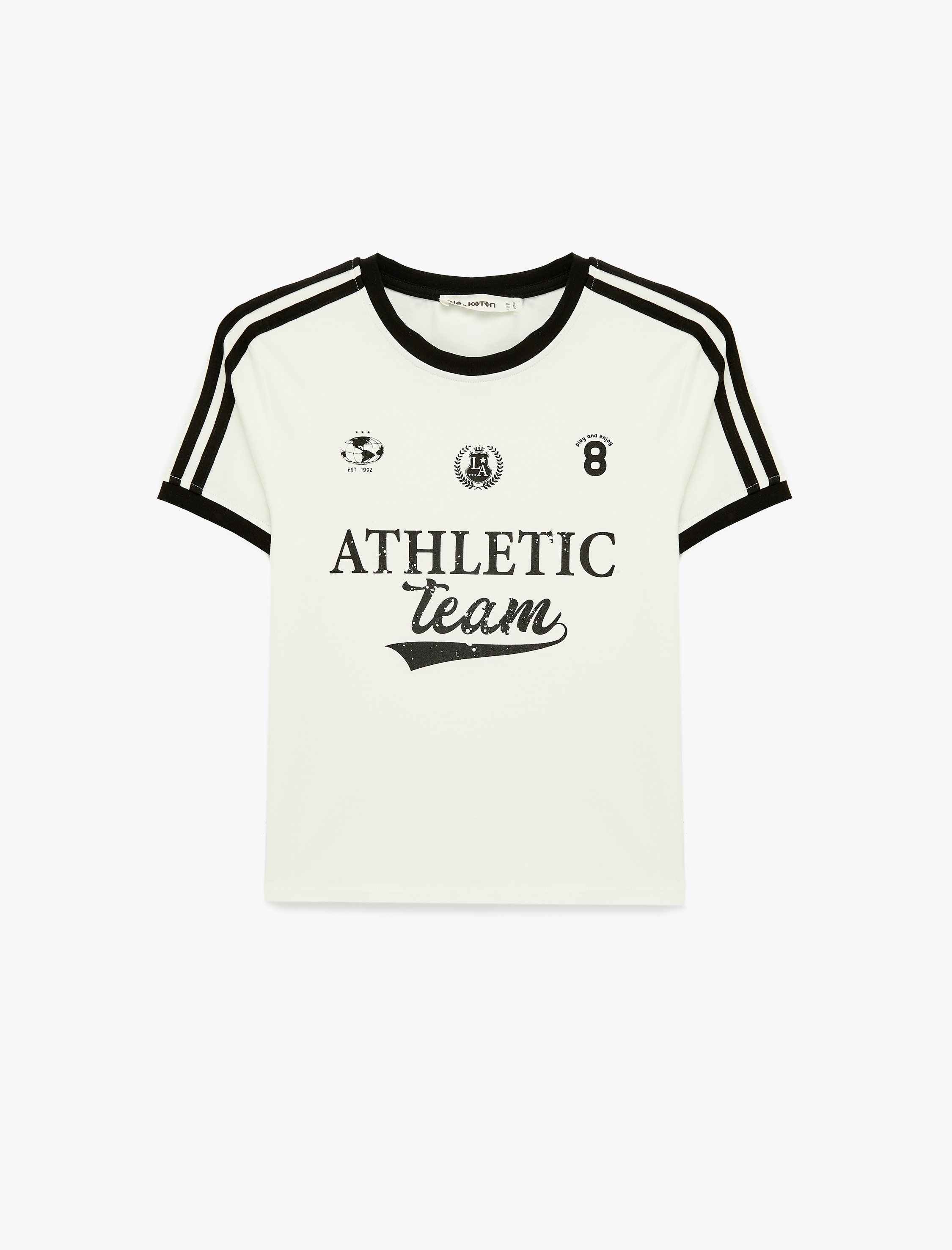   Pamuklu Kısa Kollu Bisiklet Yaka Baskılı Forma Tişört