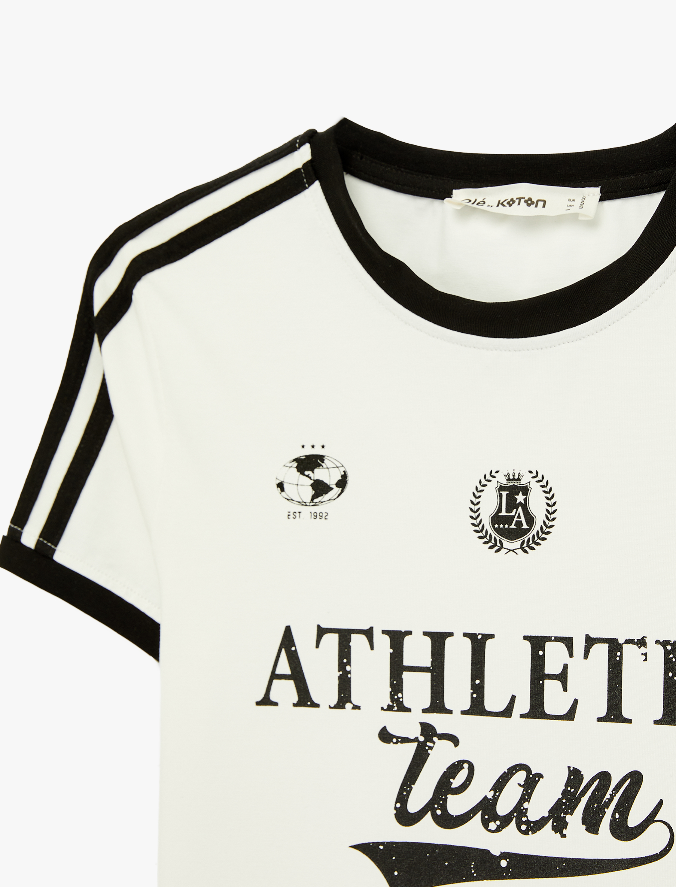   Pamuklu Kısa Kollu Bisiklet Yaka Baskılı Forma Tişört