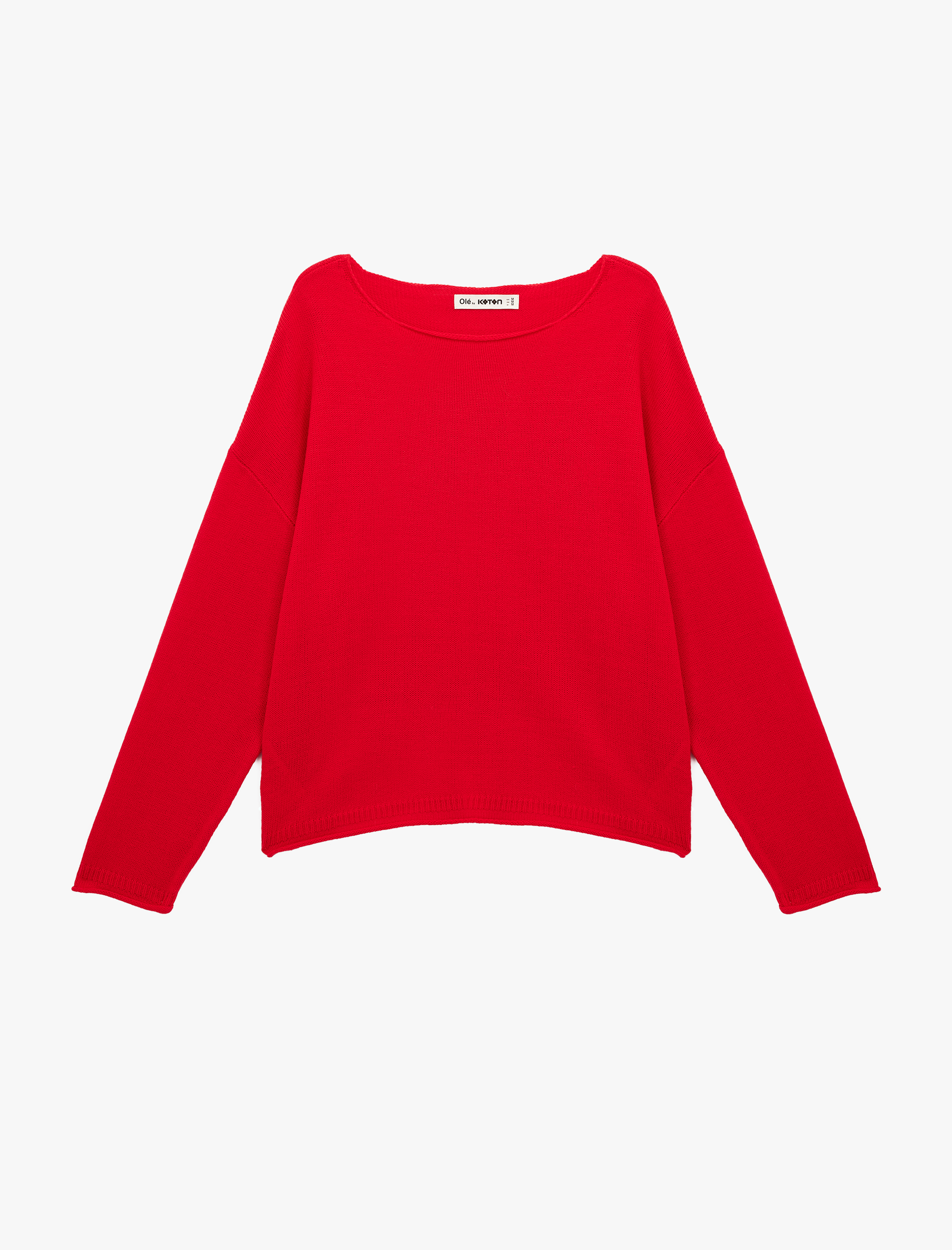   Kayık Yuvarlak Yaka Uzun Kollu Triko Kazak