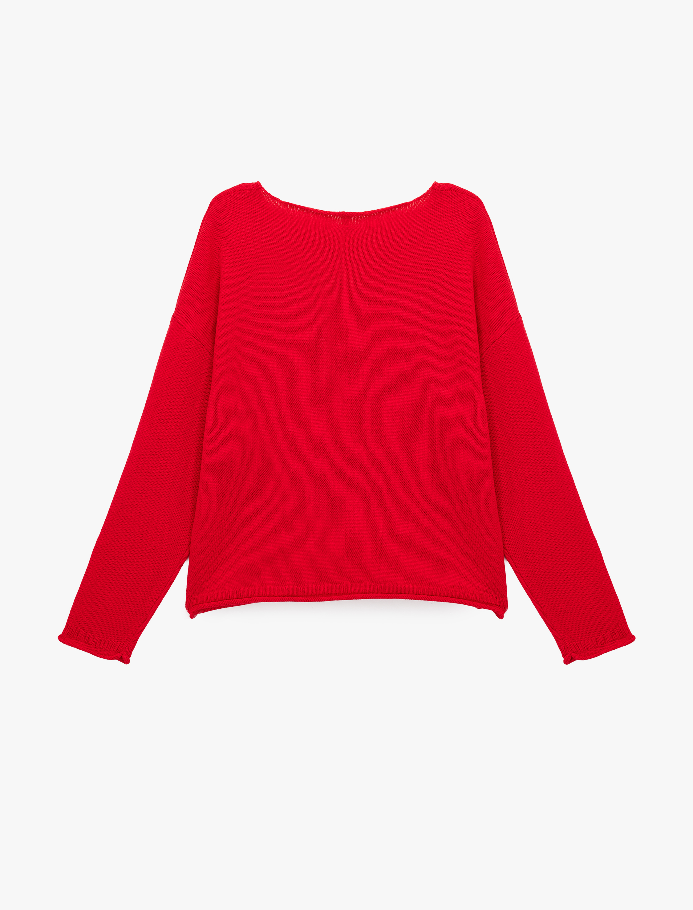   Kayık Yuvarlak Yaka Uzun Kollu Triko Kazak