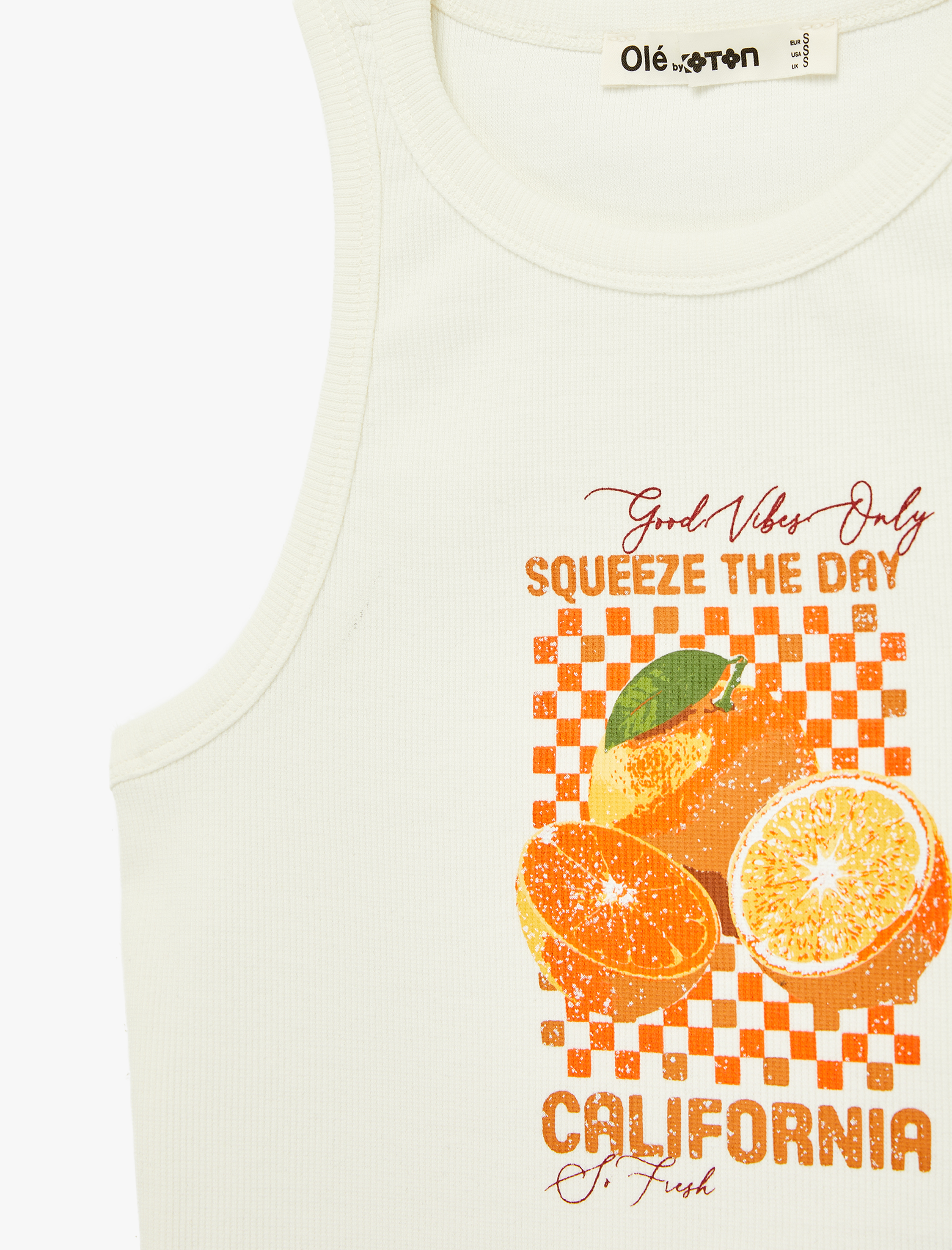   Pamuklu Bisiklet Yaka Portakal Baskılı Atlet