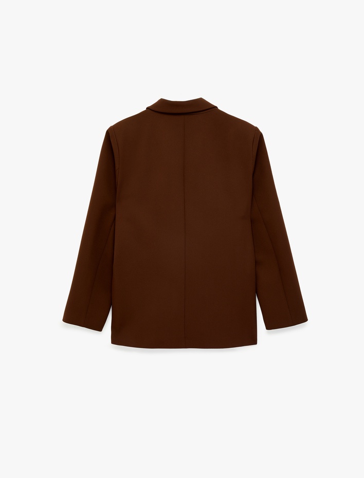  Cep Detaylı Düğmeli Kruvaze Yaka Oversize Blazer Ceket