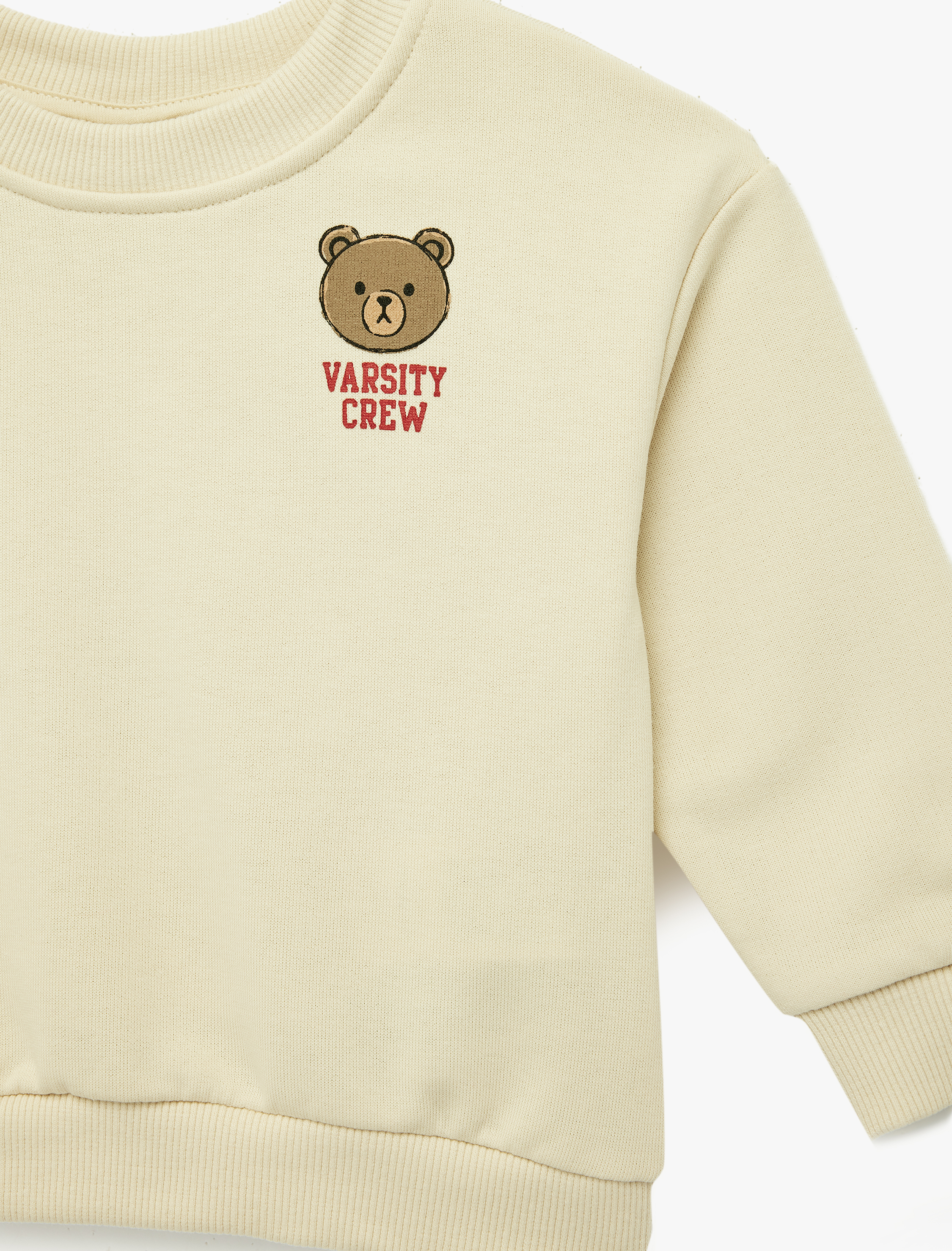  Erkek Bebek Uzun Kollu Bisiklet Yaka Ayıcık Baskılı Sweatshirt