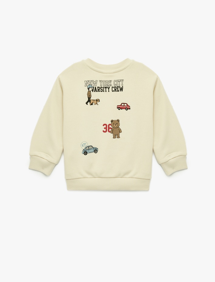 Erkek Bebek Uzun Kollu Bisiklet Yaka Ayıcık Baskılı Sweatshirt