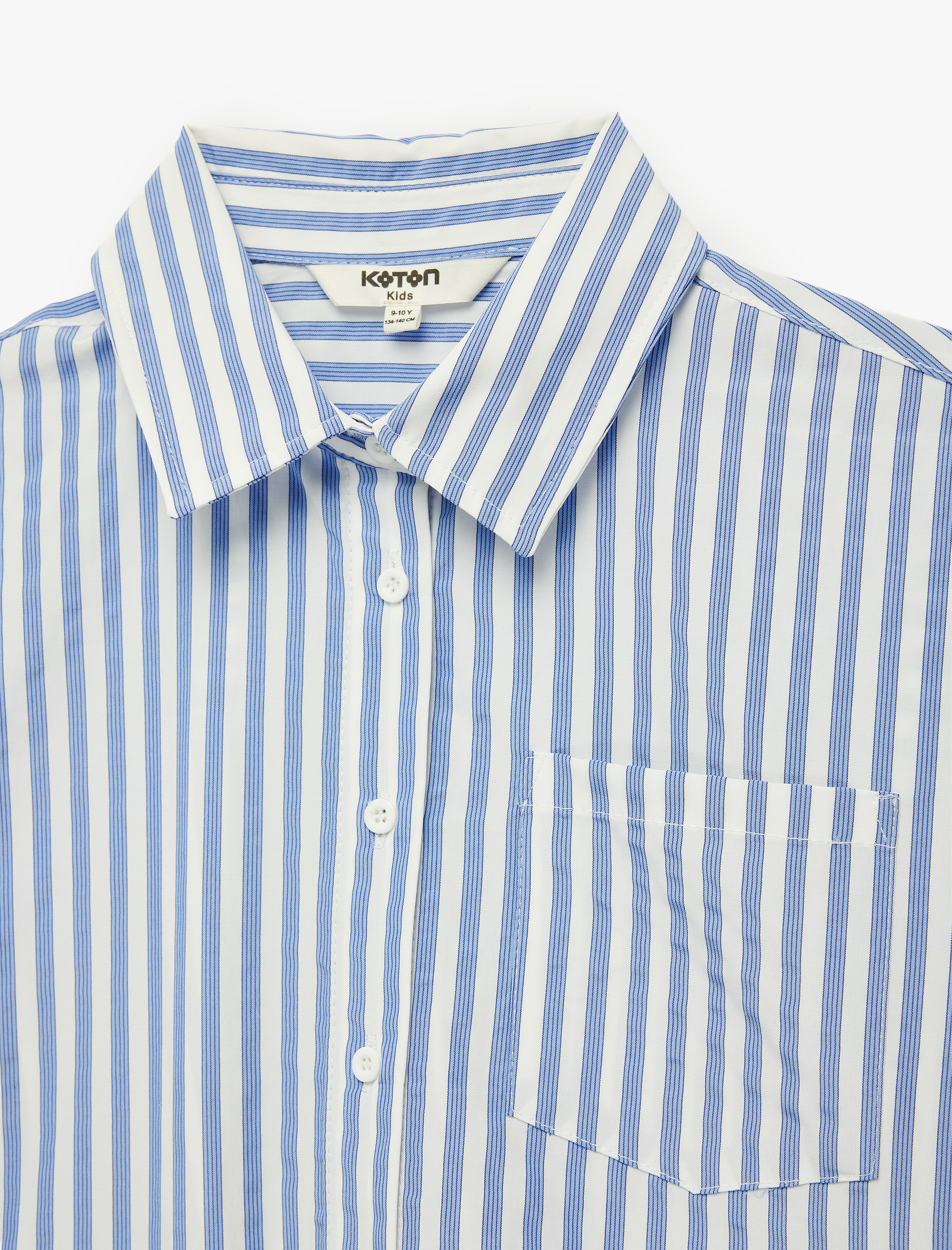  Kız Çocuk Uzun Kollu Fiyonk Detaylı Klasik Yaka Çizgili Crop Gömlek