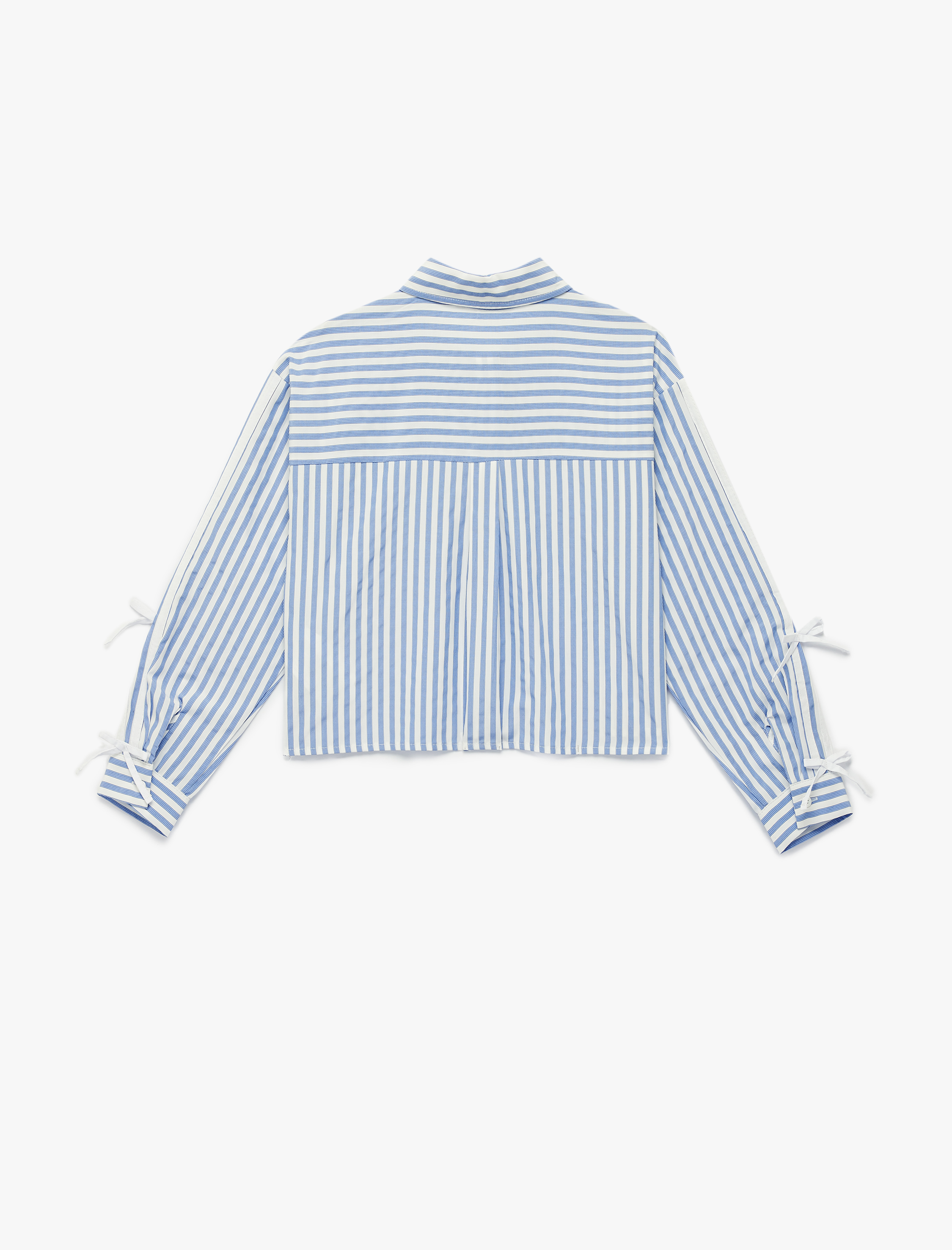  Kız Çocuk Uzun Kollu Fiyonk Detaylı Klasik Yaka Çizgili Crop Gömlek