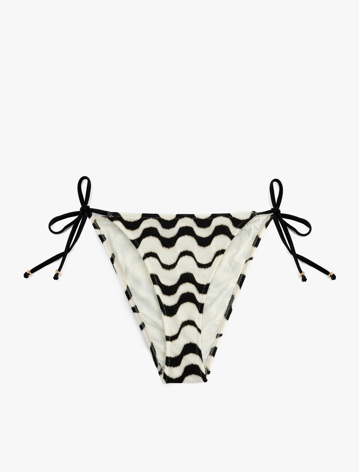  Su Yolu Desenli Parıltılı Yanları İpli Bikini Altı