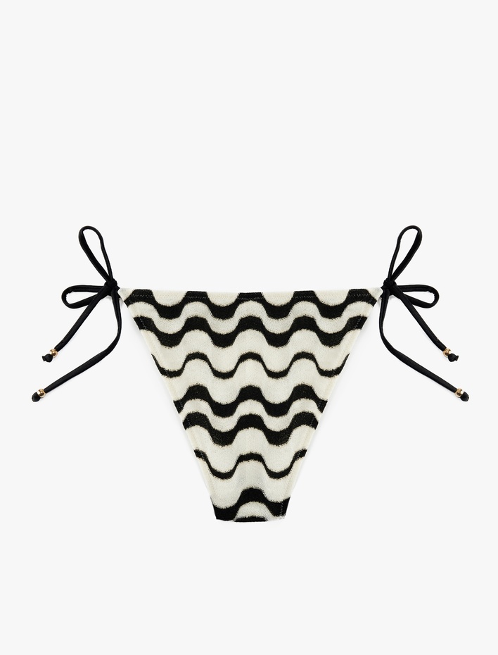  Su Yolu Desenli Parıltılı Yanları İpli Bikini Altı