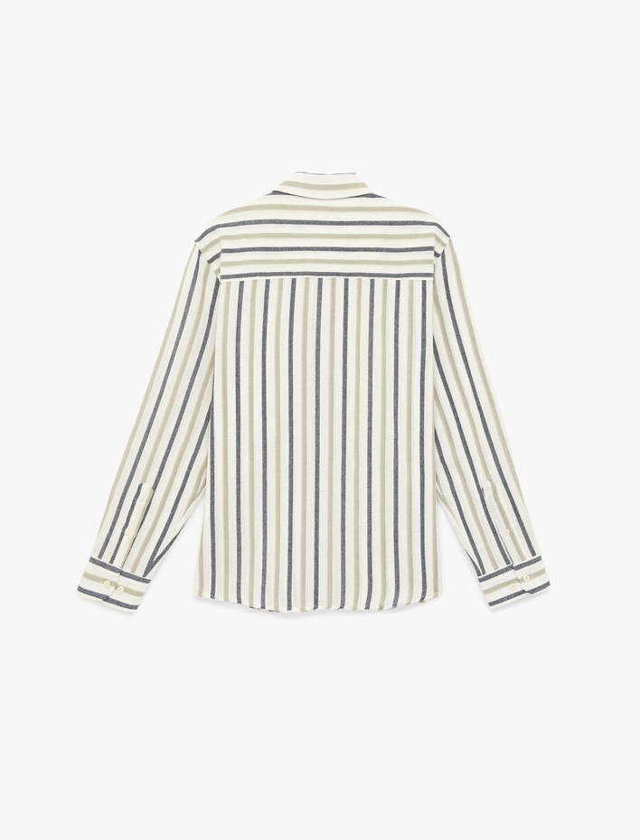  Regular Fit Uzun Kollu Pamuklu Klasik Yaka Çizgili Gömlek