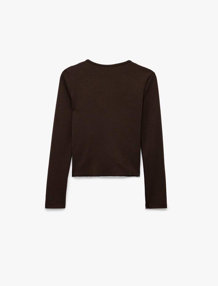  Metal Aksesuarlı Uzun Kollu Slim Fit Asimetrik Kruvaze V Yaka Bluz