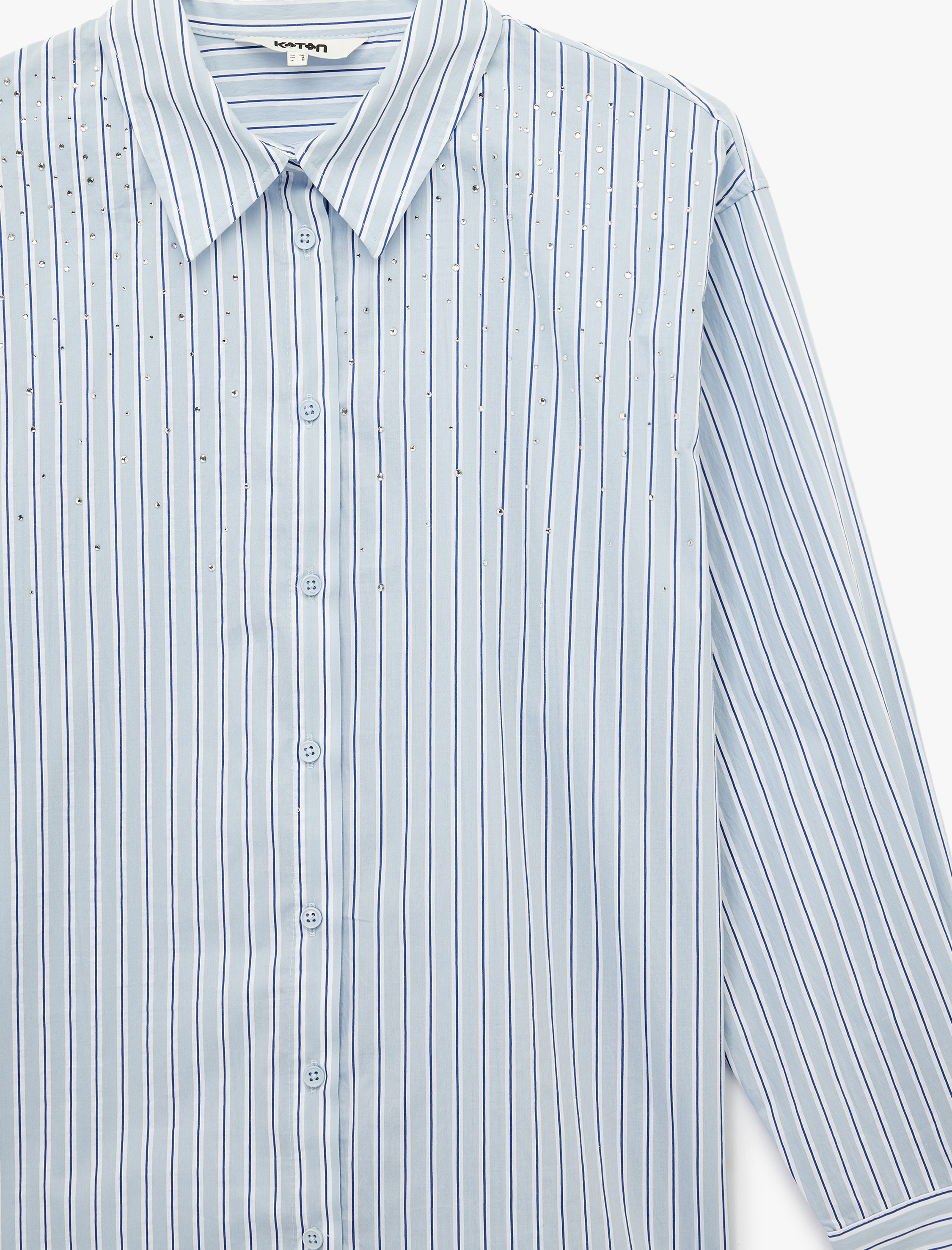   Regular Fit Uzun Kollu Klasik Yaka Çizgili Taşlı Gömlek