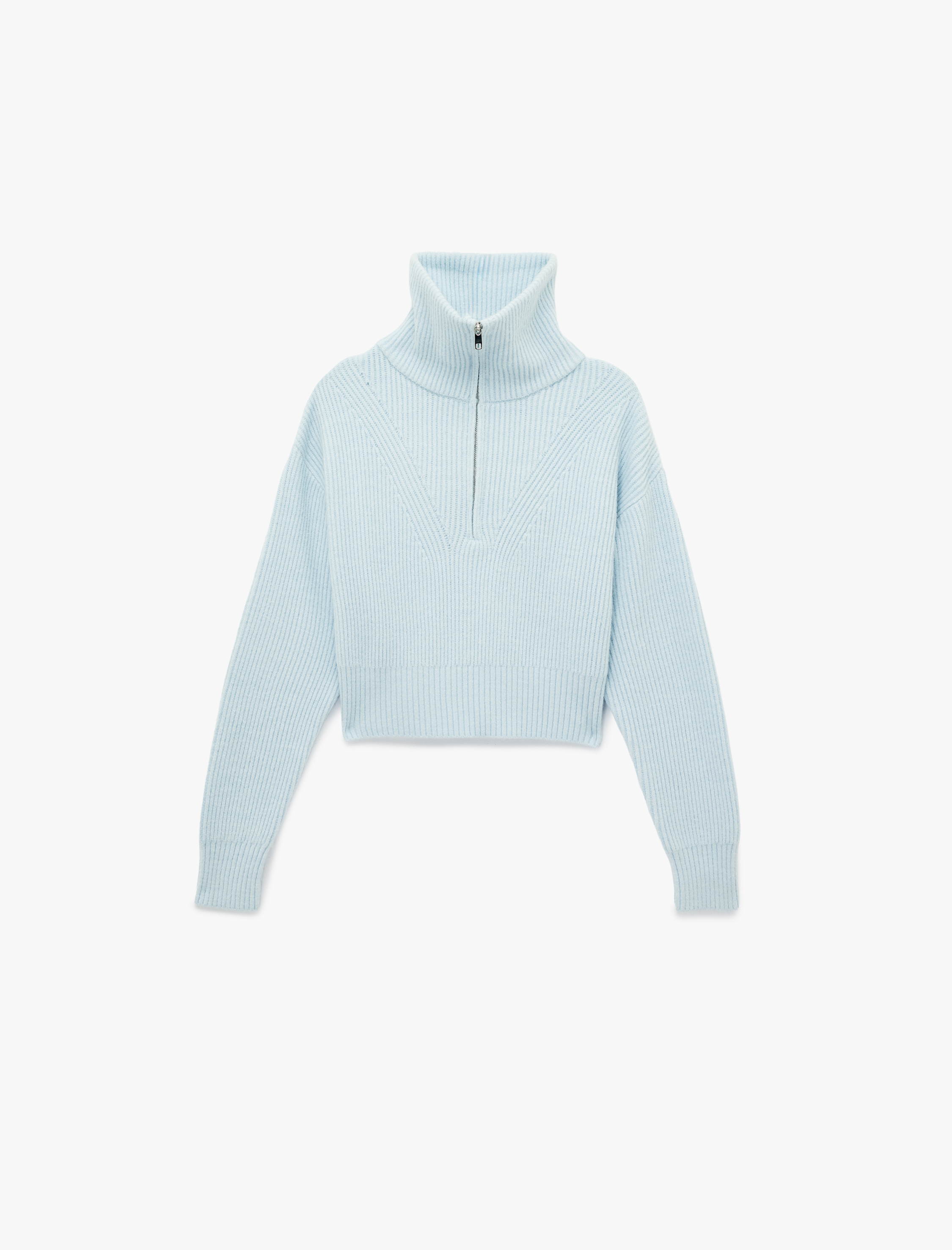   Uzun Kollu Yarım Fermuarlı Devrik Yaka Triko Kazak