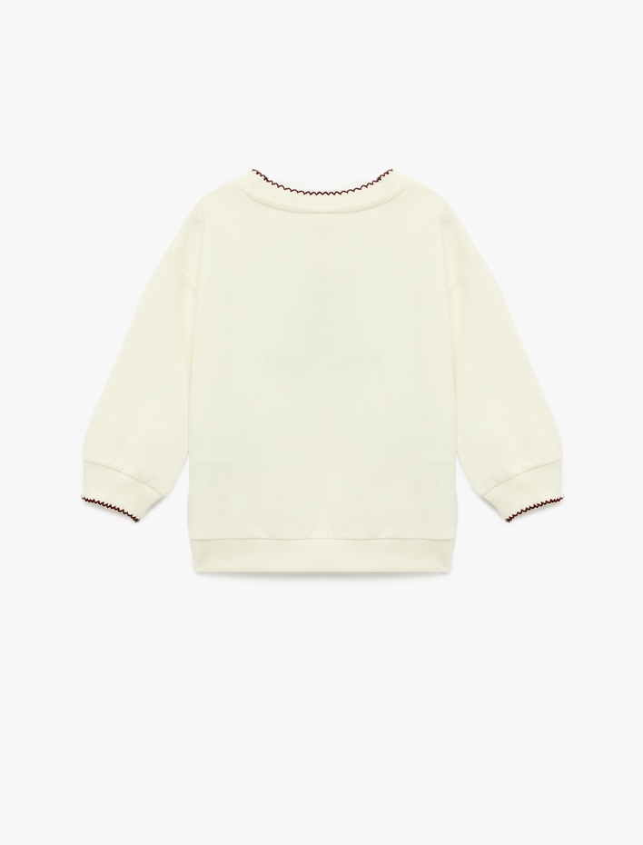 Kız Bebek Ayıcık Nakışlı Uzun Kollu Bisiklet Yaka Pamuklu Sweatshirt