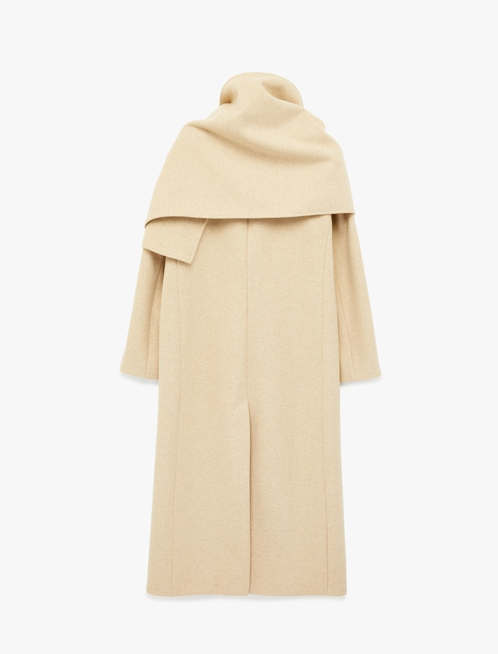  Uzun Kollu Düğmeli Cepli Kruvaze Şal Yaka Kaşe Kaban