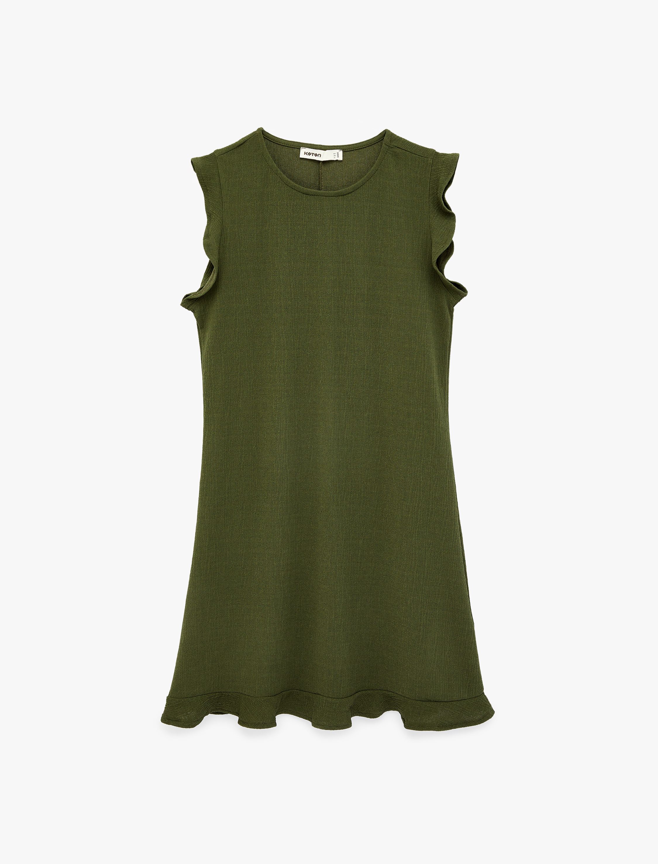   Krep Scuba Kumaş Kolsuz Bisiklet Yaka Fırfırlı Mini Elbise