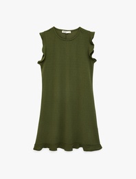 Krep Scuba Kumaş Kolsuz Bisiklet Yaka Fırfırlı Mini Elbise