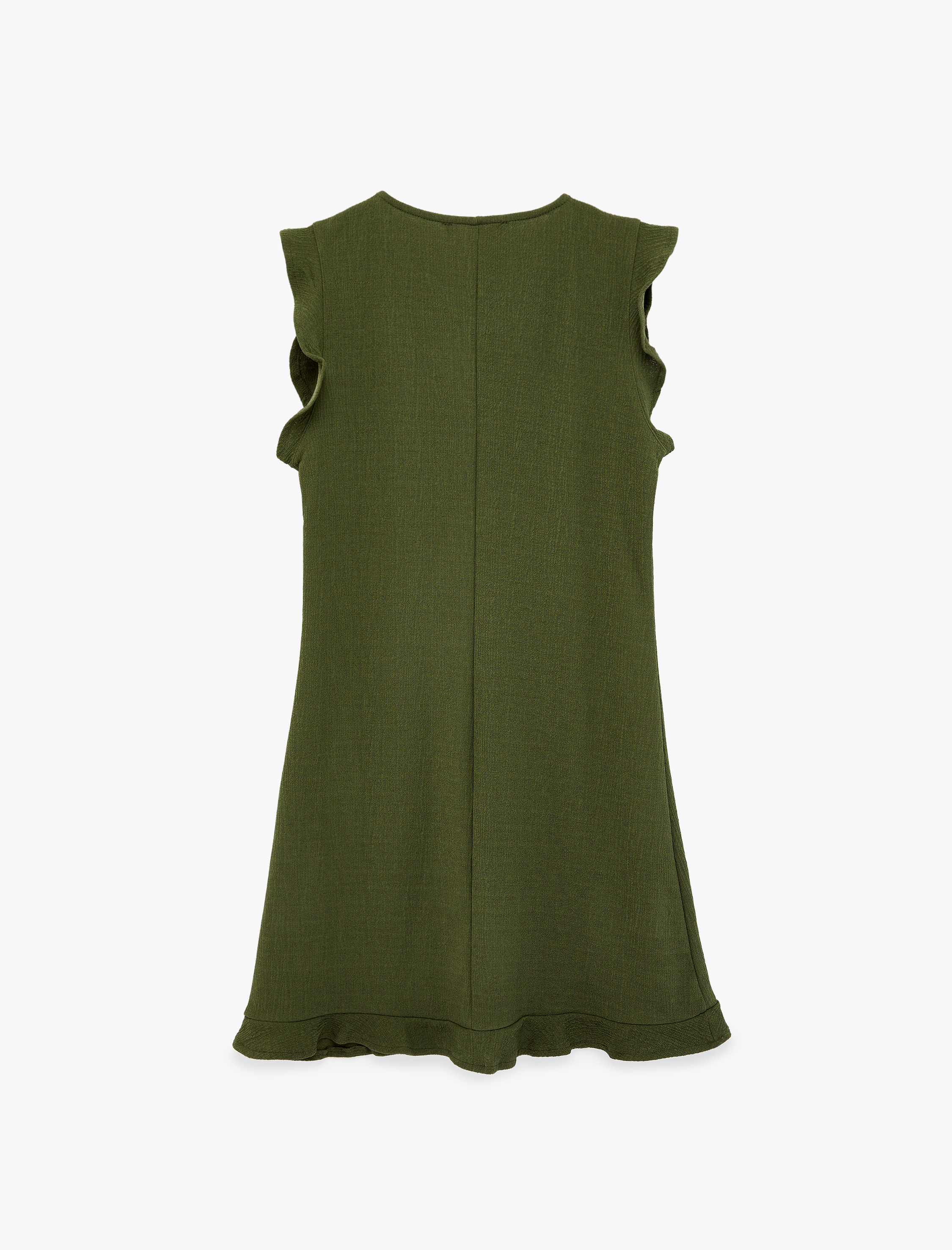   Krep Scuba Kumaş Kolsuz Bisiklet Yaka Fırfırlı Mini Elbise