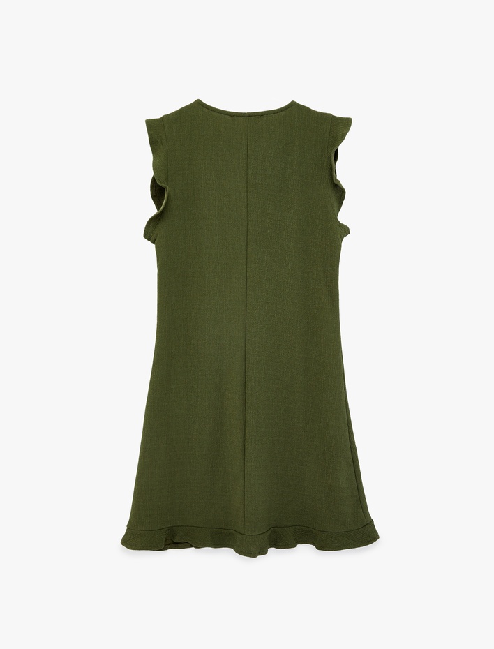  Krep Scuba Kumaş Kolsuz Bisiklet Yaka Fırfırlı Mini Elbise