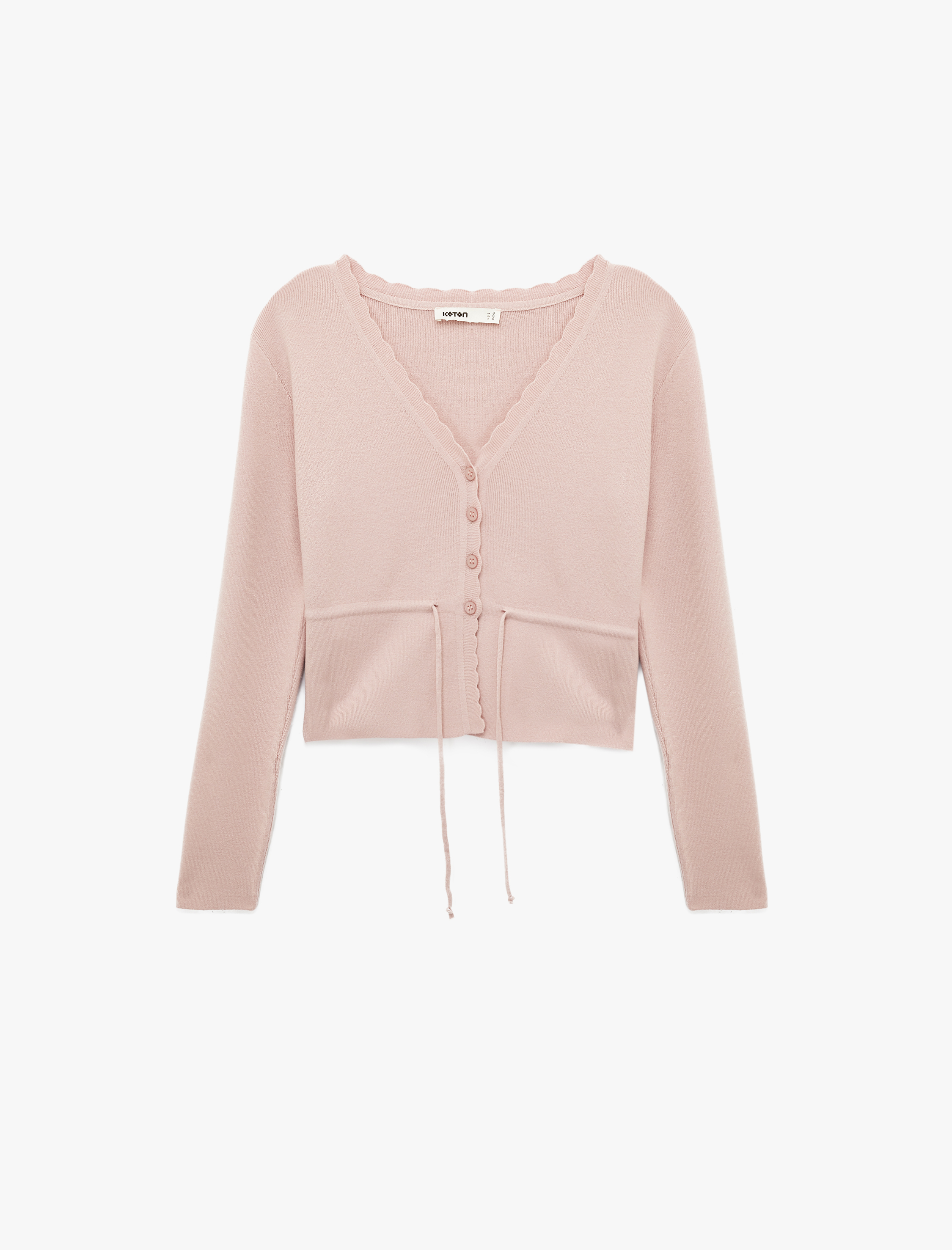   Uzun Kollu Beli Bağcıklı Düğmeli V Yaka Triko Hırka