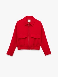 Uzun Kollu Cepli Fermuarlı Oversize Bomber Ceket