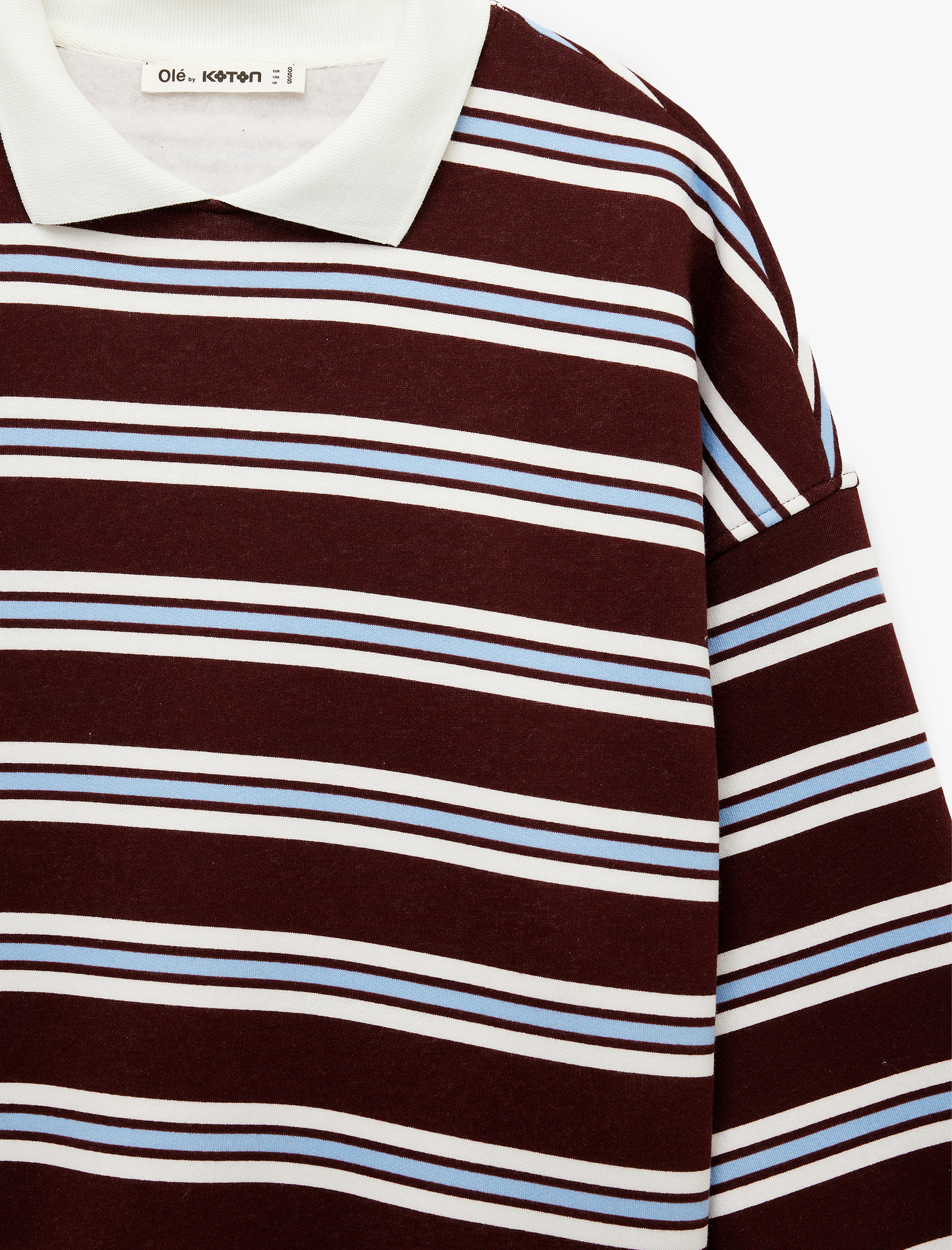   Üç İplik Şardonlu Uzun Kollu Polo Yaka Çizgili Rugby Sweatshirt