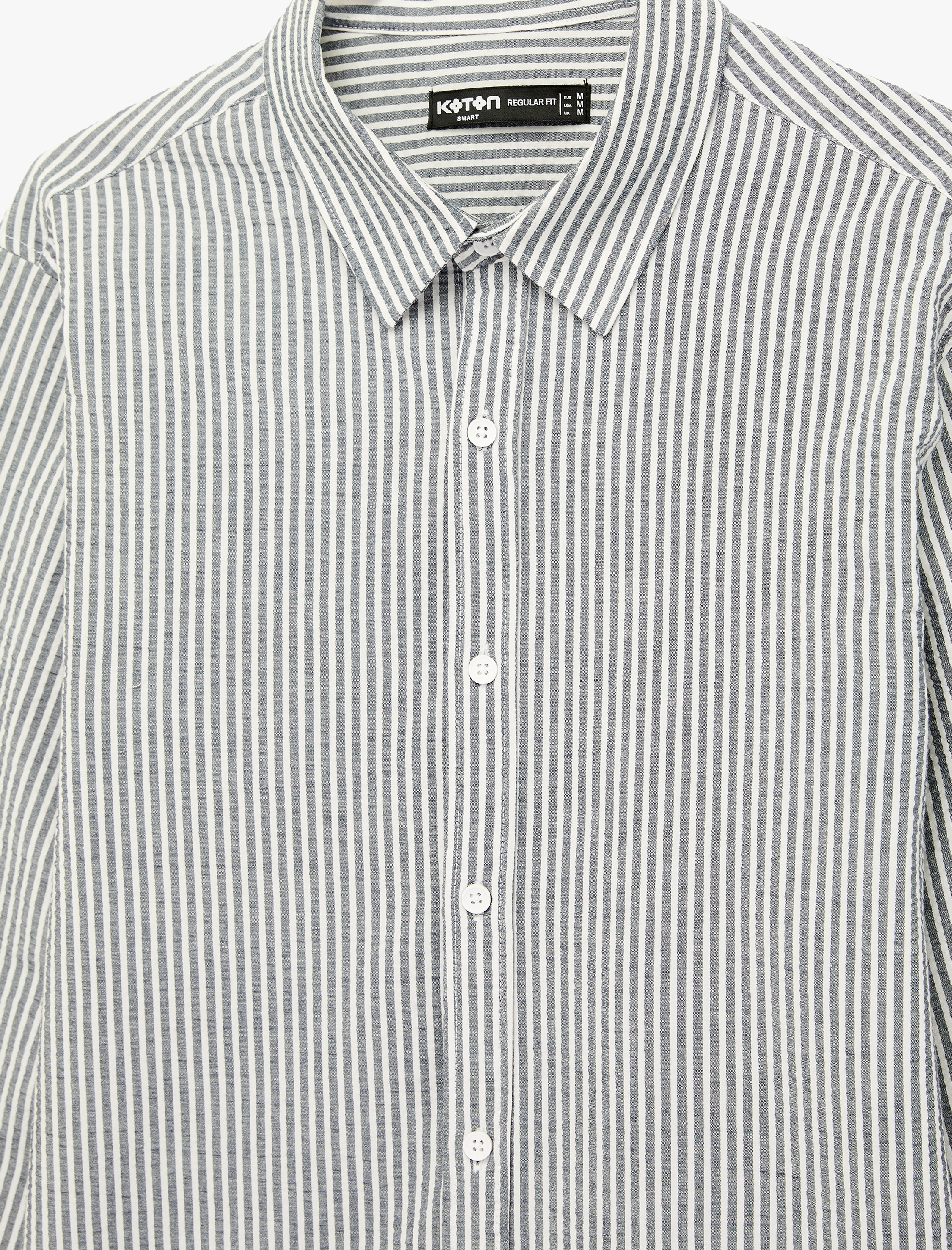   Regular Fit Viskon Karışımlı Düğmeli Gömlek Yaka Çizgili Uzun Kollu Gömlek