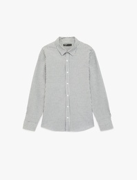 Regular Fit Viskon Karışımlı Düğmeli Gömlek Yaka Çizgili Uzun Kollu Gömlek