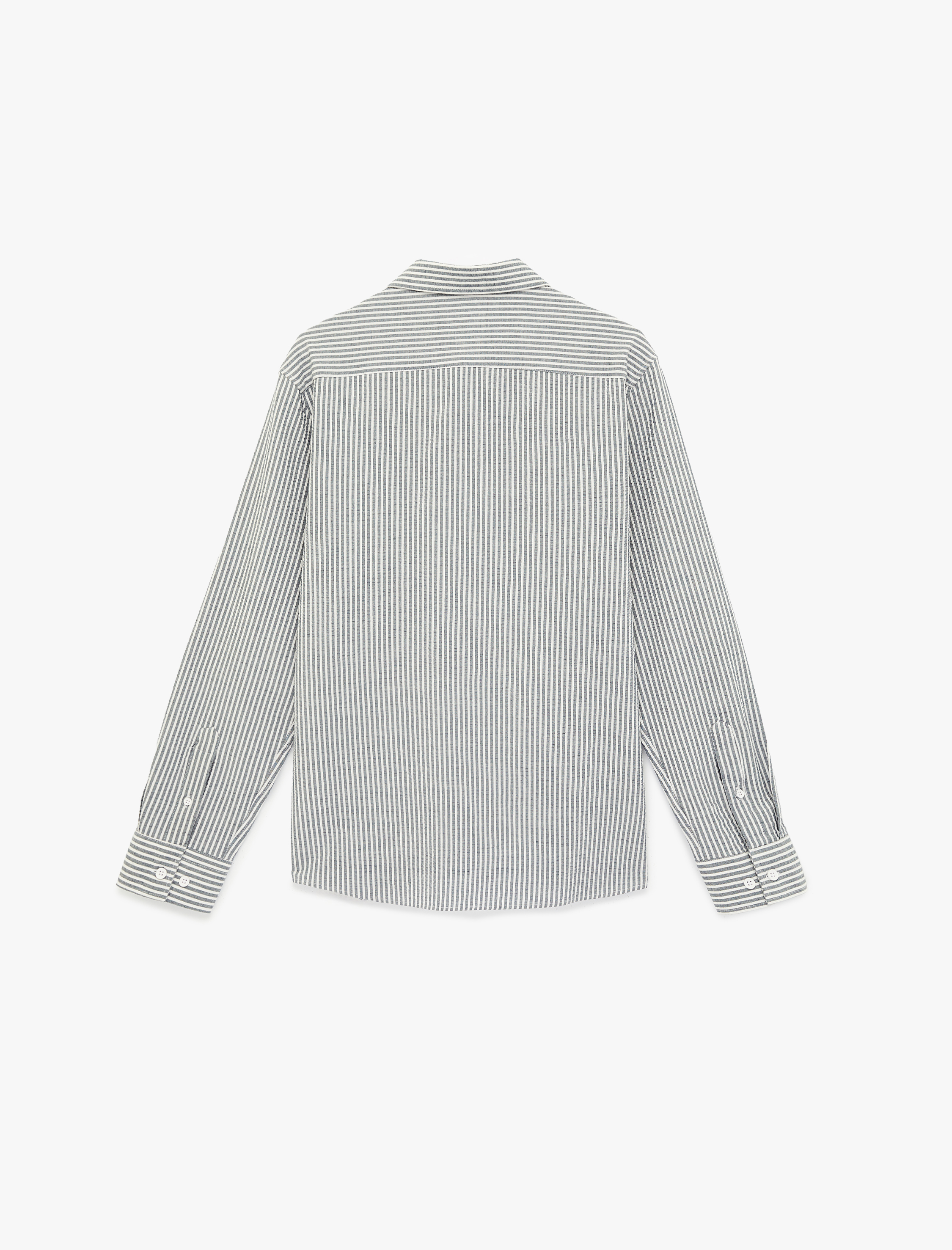   Regular Fit Viskon Karışımlı Düğmeli Gömlek Yaka Çizgili Uzun Kollu Gömlek