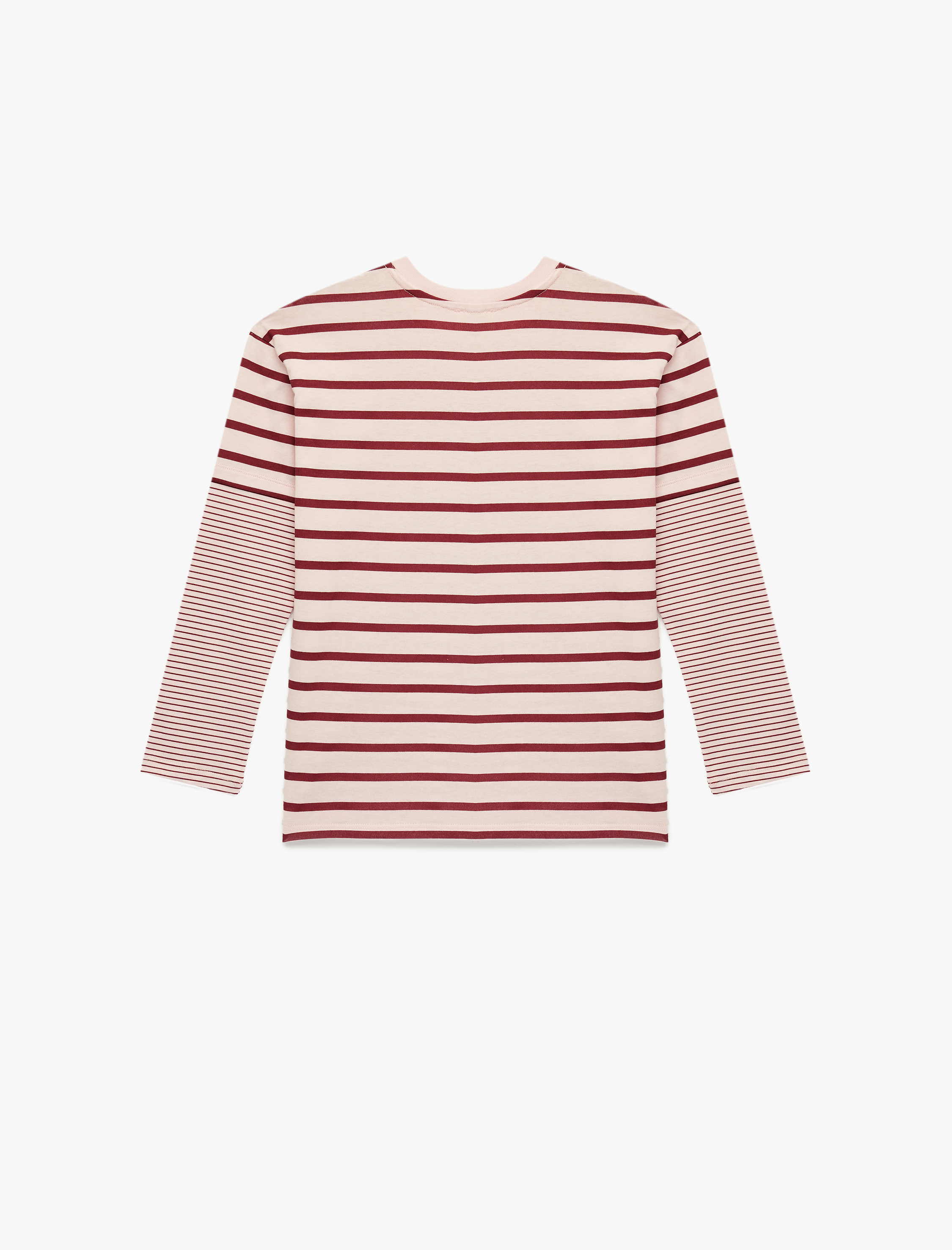  Kız Çocuk Uzun Kollu Bisiklet Yaka Baskılı Pamuklu Çizgili Tişört