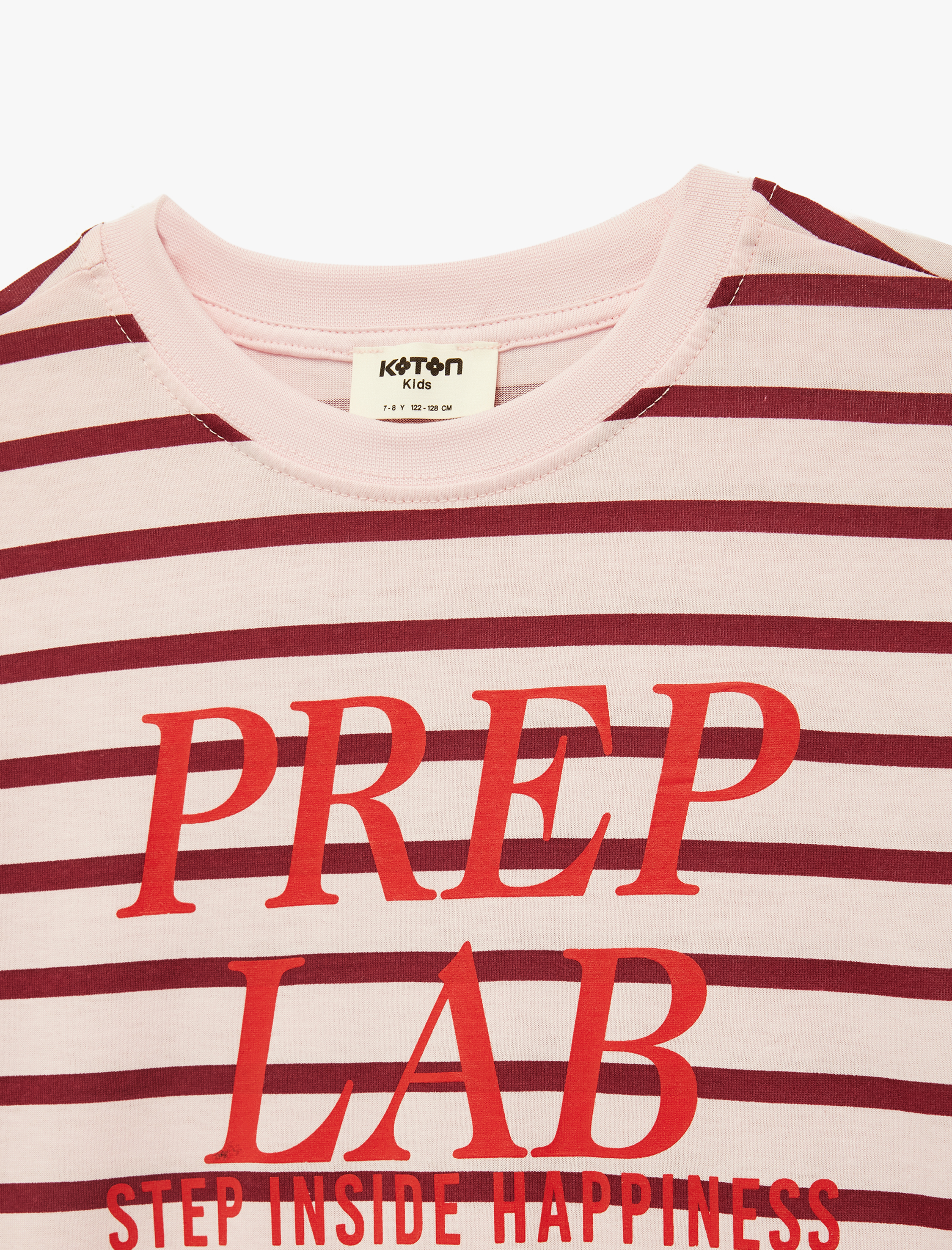  Kız Çocuk Uzun Kollu Bisiklet Yaka Baskılı Pamuklu Çizgili Tişört