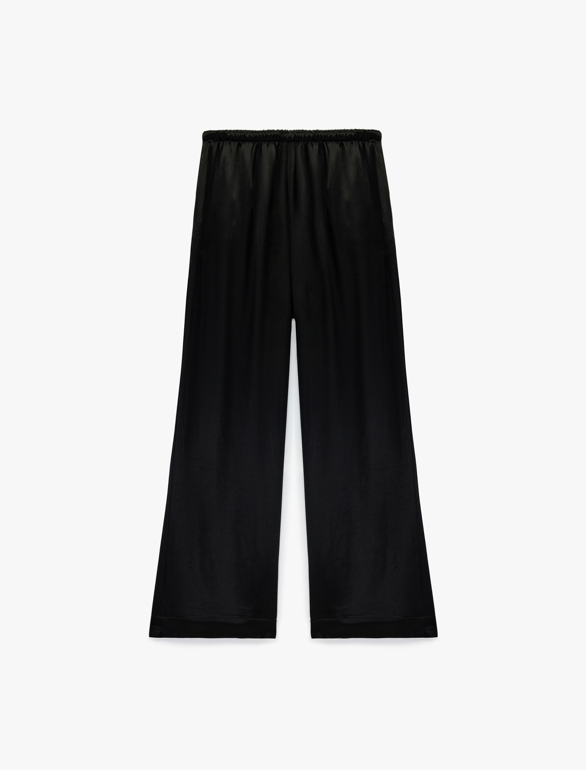   Beli Bağlamalı Düz Bol Paça Saten Pantolon